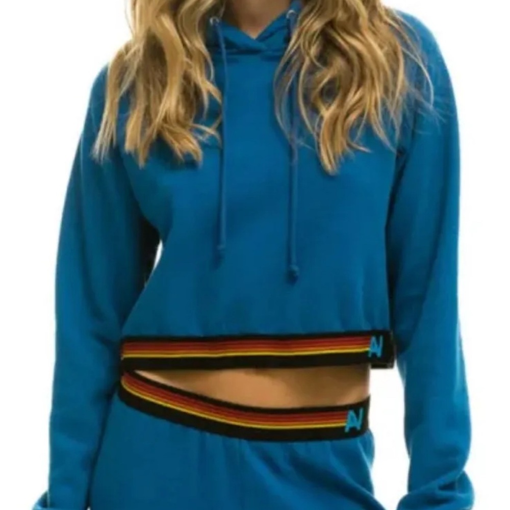 Aviator Nation Logo Stripe Crop Pullover Hoodie